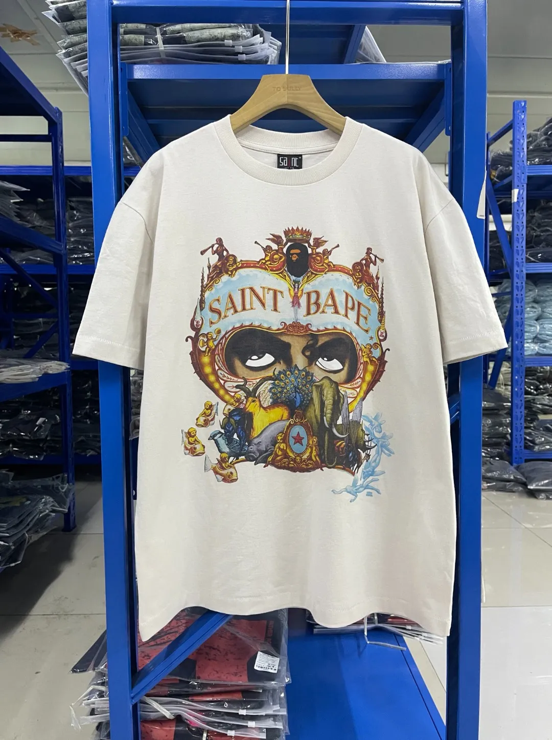 Spot ST415 cement white P130 Saint Michael 25SS "Jackson's Dangerous Journey" BAPE joint Vintage retro washed distressed T-shirt short sleeves size S-M-L-XL